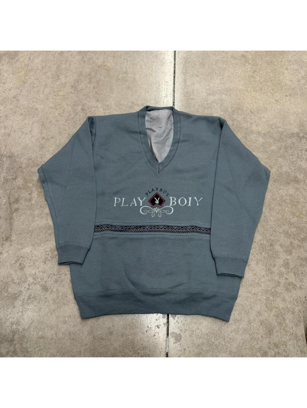 vintage playboy golf blue v neck embroidered crewneck size large
